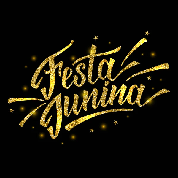 Logotipo dibujado a mano para el festival Festa Junina de Brasil en oro — Archivo Imágenes Vectoriales