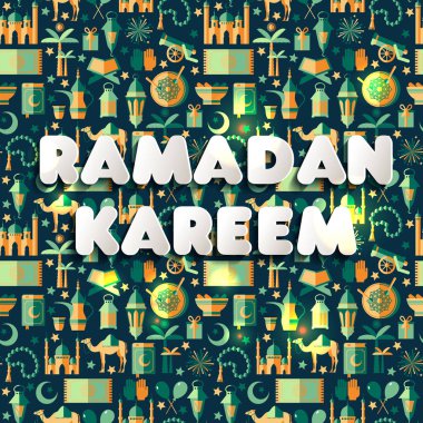 Ramazan Kareem Arabian.Seamless desen simgeler kümesi. Paperstyle işareti Ramazan Kareem.