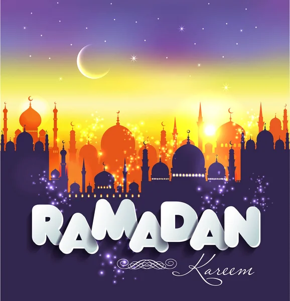 Мусульманские символы приветствия. Исламская векторная иллюстрация на закате. Арабиан Рамадан Карим . — стоковый вектор