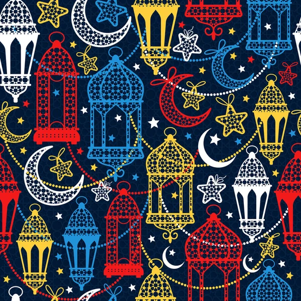 Padrão sem costura de lanternas Ramadan Kareem. Feliz celebração de fundo do Ramadã . —  Vetores de Stock