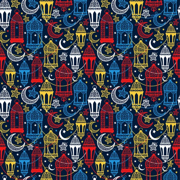 Naadloze patroon van Ramadan Kareem lantaarns. Gelukkig Ramadan achtergrond viering. — Stockvector