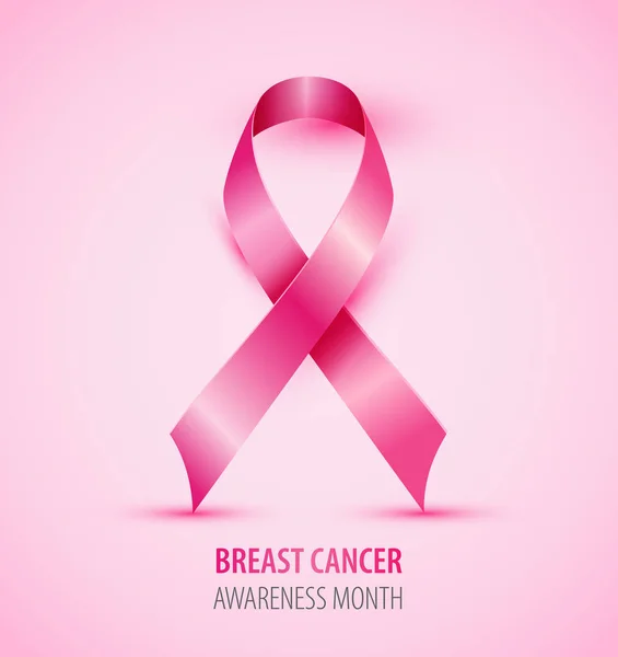 Cinta rosa realista conciencia cáncer de mama símbolo aislado sobre fondo rosa . — Vector de stock