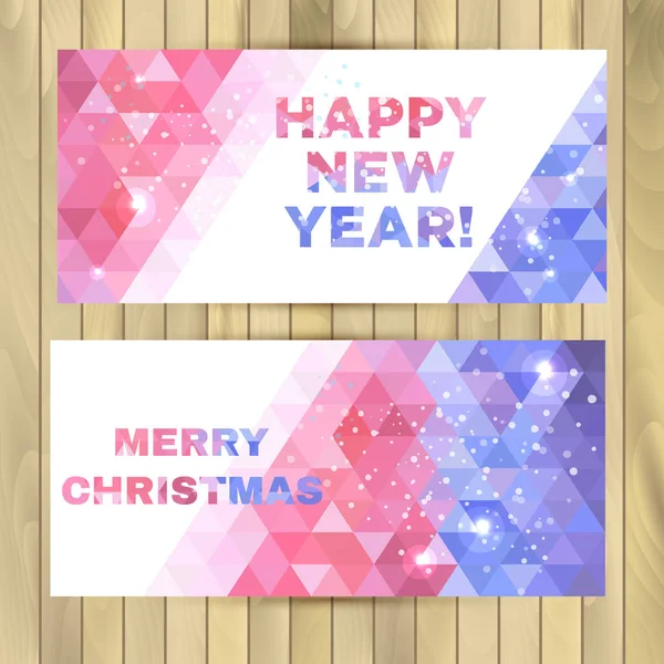 Christmas and new year banners on wooden — Stock Vector