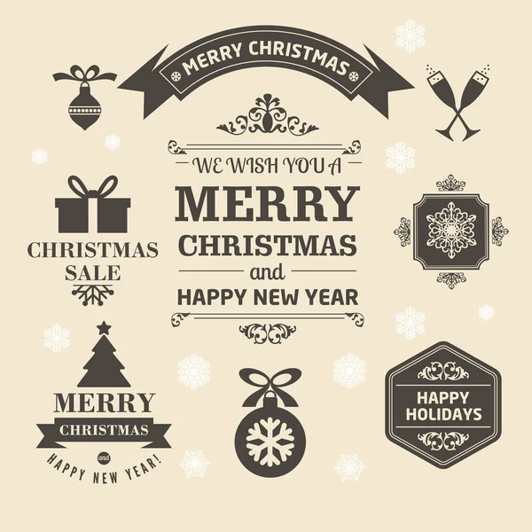 Logotipos y medallas de Navidad en un estilo retro para Navidad — Archivo Imágenes Vectoriales