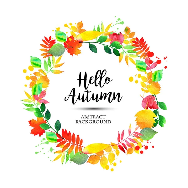 Autumn wreath of watercolor colored leaves natural background frame — Stock Vector