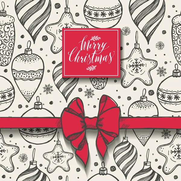 Weihnachten nahtloses Muster mit weihnachtlichen Elementen und roter Schleife. — Stockvektor