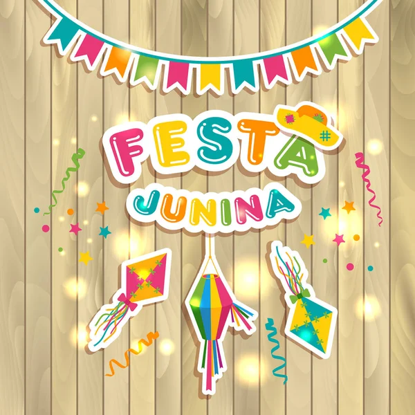 Логотип Festa Junina с флагами на текстуре — стоковый вектор