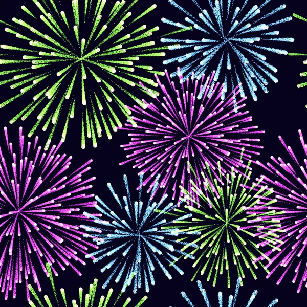 Seamless pattern of fireworks Vector colors illustration — Stock Vector