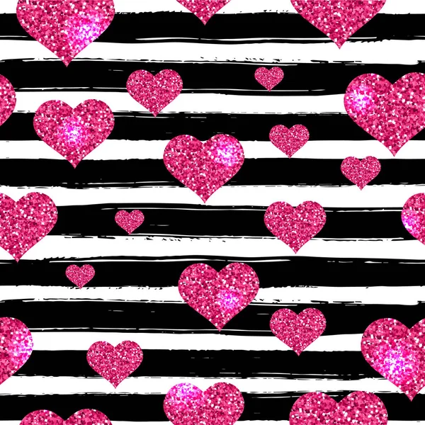 Patrón sin costuras para el día de San Valentín con líneas y corazones dibujados a mano negro — Archivo Imágenes Vectoriales