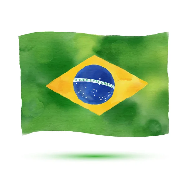 Brazília zászlaja akvarell stílusú. Ikonok, Brazília. Kézzel rajzolt stílusban. — Stock Vector