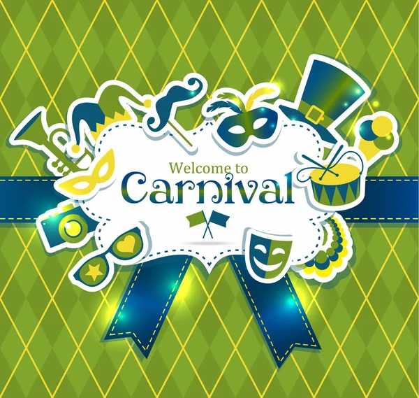 Iconos de carnaval vector brillante y signo Bienvenido a Carnaval — Archivo Imágenes Vectoriales