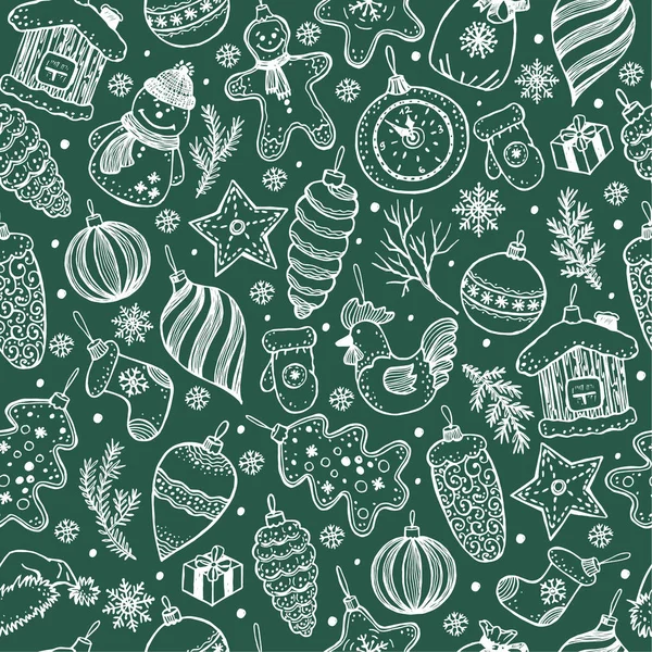 Seamless pattern of christmas on green background. — Stock Vector