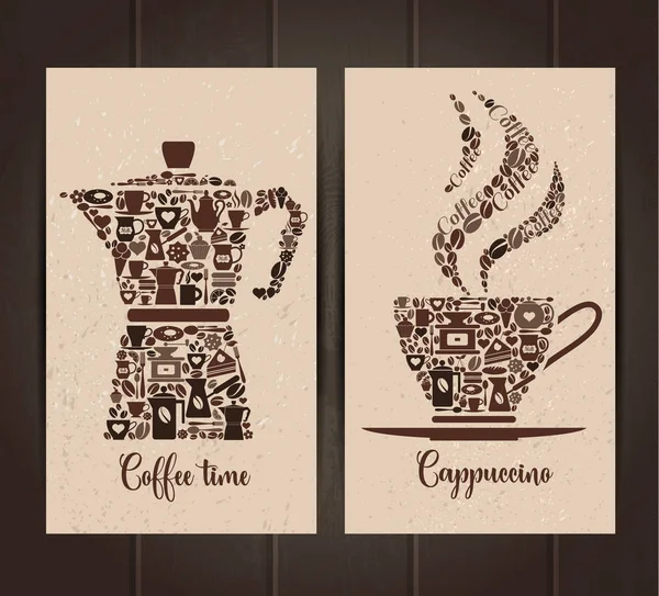 Tasse à café et pot icône ensemble de petites icônes. Mise en page des bannières . — Image vectorielle