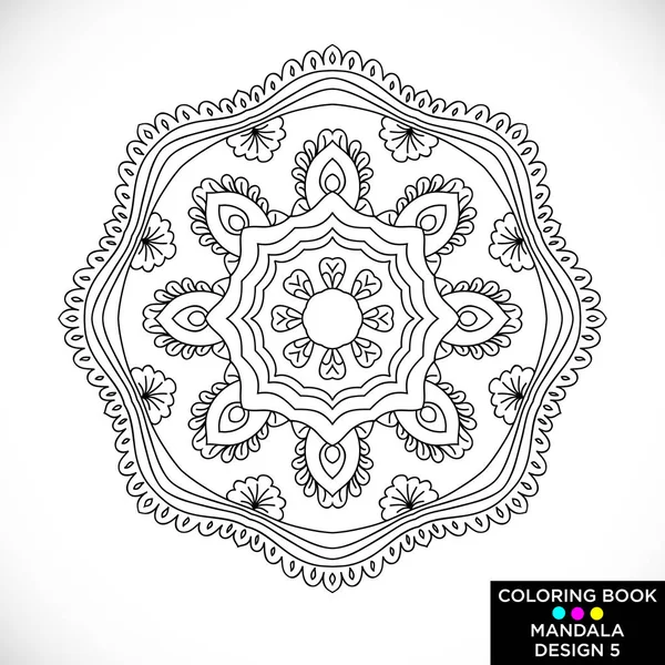 Mandala. Okrągły ornament kwiatowy izolowany na białym tle. Element dekoracyjny. Czarno-biały zarys wektor ilustracji do kolorowanki, wydrukować na T-shirt i innych przedmiotów. — Wektor stockowy