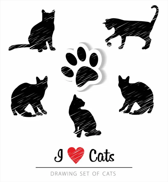 Set van kattenpictogrammen. — Stockvector