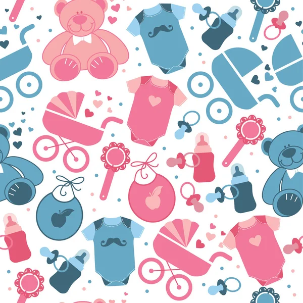 Baby clothes and toys seamless pattern — Stock Vector