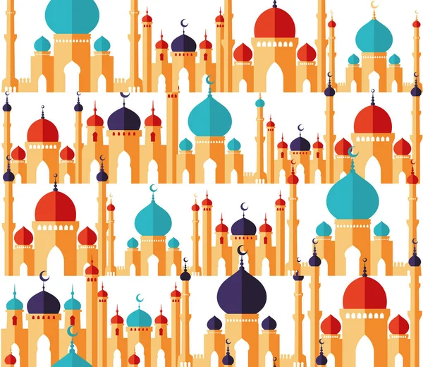 Modelo de design bonito islâmico. Ornamentos árabes. Padrão sem costura de mesquitas em estilo plano.Ramadã cartão de saudação kareem, banner, capa ou cartaz . —  Vetores de Stock