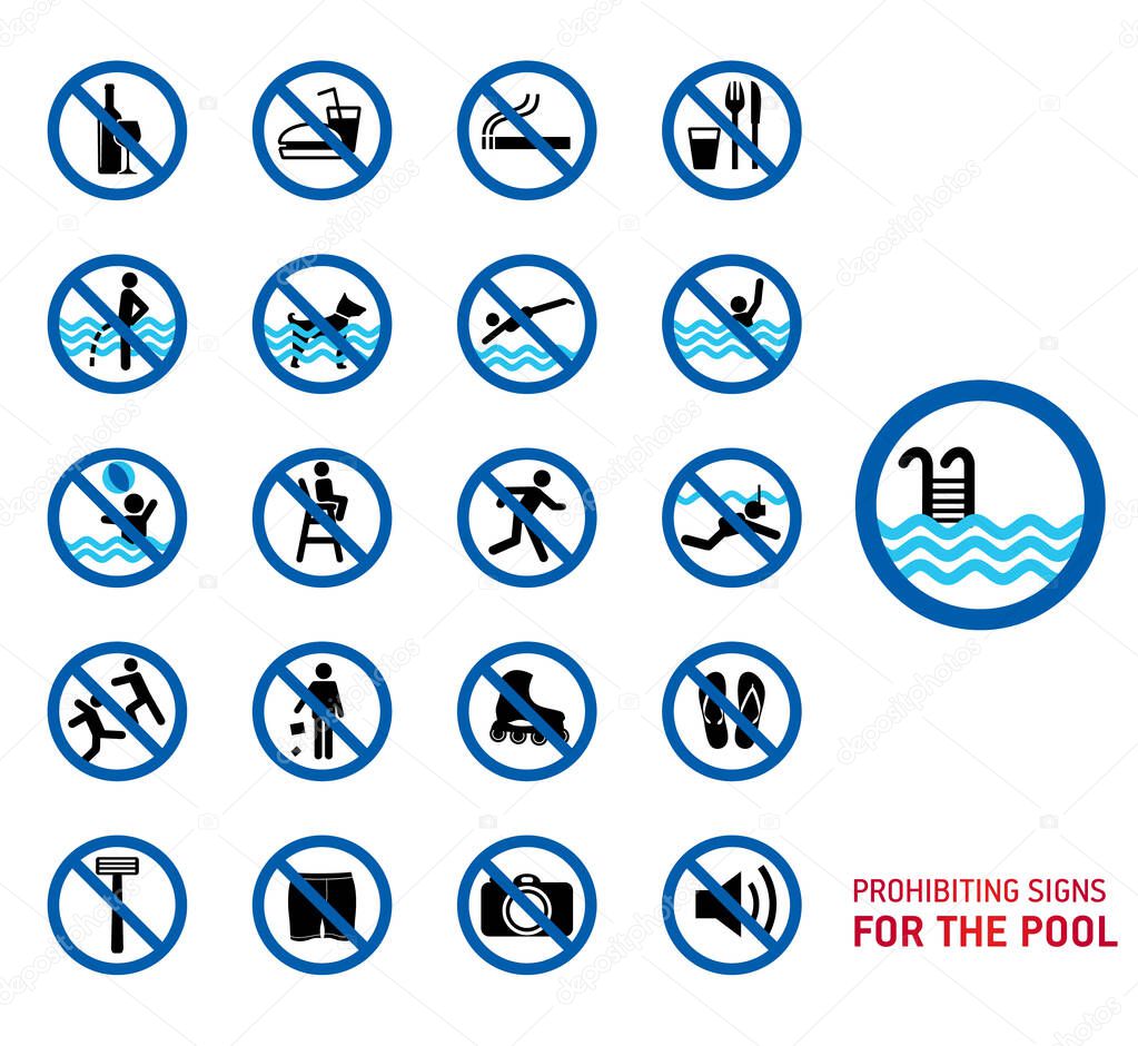Swimming pool rules. Icons and symbol for pool.