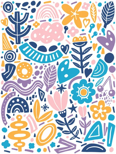 Collage stijl patroon met abstracte en organische vormen in pastelkleur op wit. Modern en origineel textiel, inpakpapier, muurkunst design, poster. — Stockvector