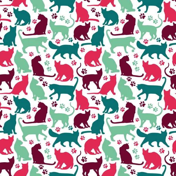 Seamless pattern of nicecolors cats background illustration — Stock Vector