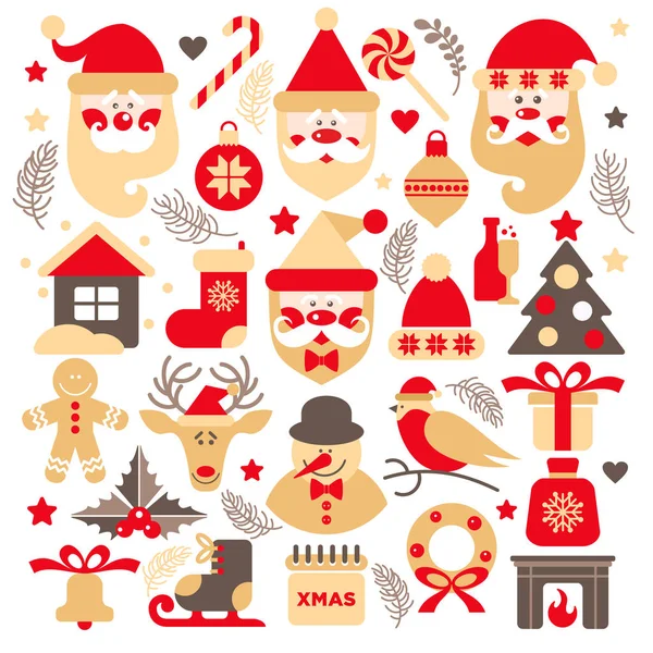 Conjunto de Papai Noel com árvore de presentes e elementos de Natal — Vetor de Stock