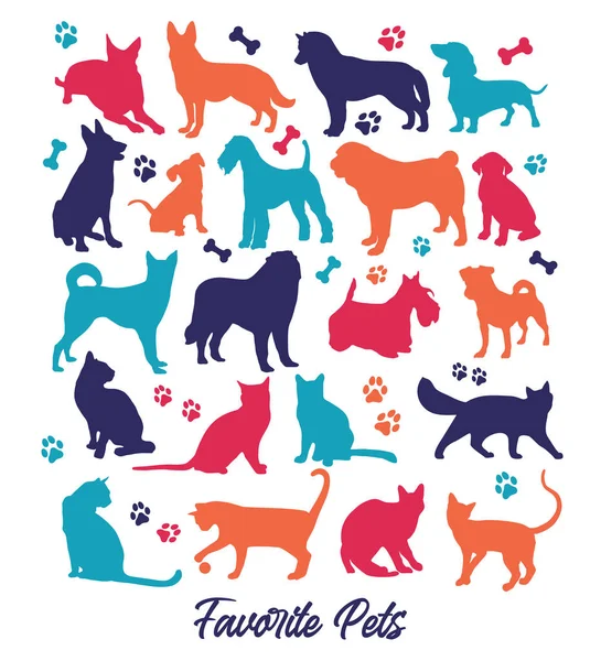 Conjunto de nicecolors gatos e cães fundo ilustração. Colheita animal . — Vetor de Stock