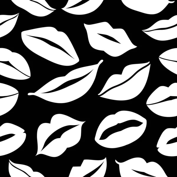 Plat ontwerp van lippen. Naadloos patroon van pictogram op zwarte achtergrond. — Stockvector