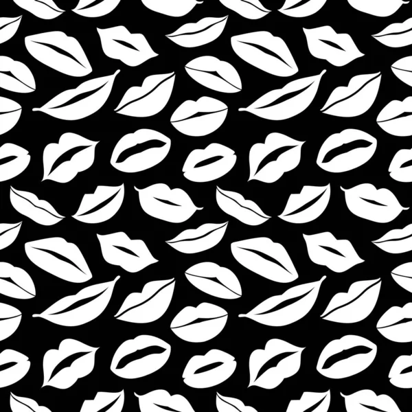 Flat design of lips. Seamless pattern of icon on black background. — Stock Vector