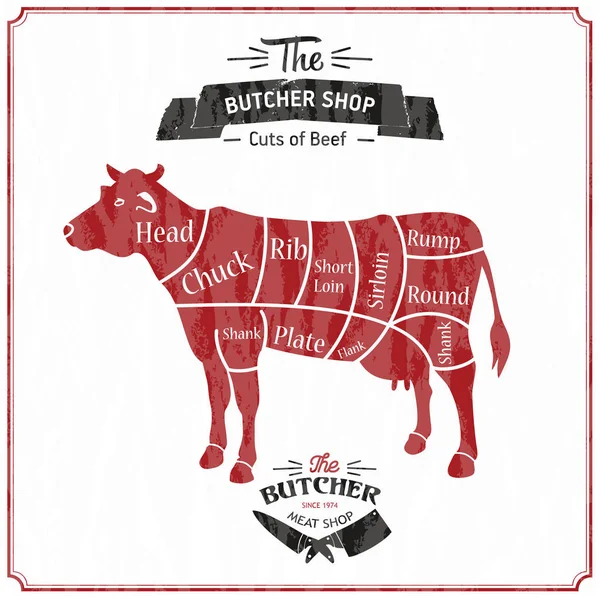 Vector Beef Cuts Diagram in vintage style — 스톡 벡터
