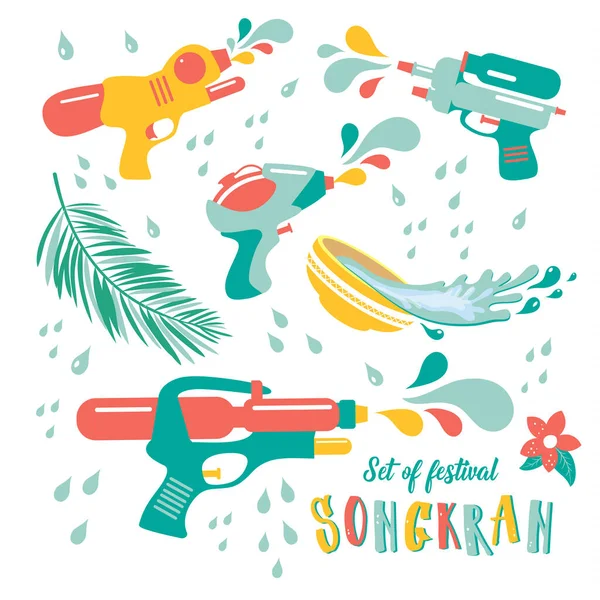 Vodní pistole sada Songkran Festival v Thajsku. — Stockový vektor