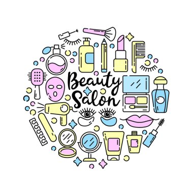 Moda tarzında vektör kozmetik ve güzellik simgeleri - kadınlar için güzellik salonu ayarlayın.