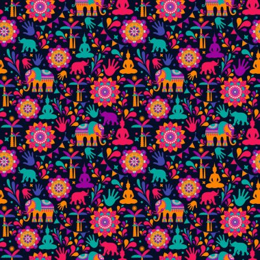 Mutlu Holi vektör elemanları Dikişsiz desen tasarımı, renkli simge ile mutlu Holi tasarım.