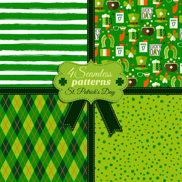 Patrón de moda sin costuras conjunto og colores verdes en diferentes texturas. Celebración del día de San Patricio . — Archivo Imágenes Vectoriales