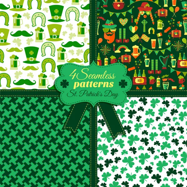 Sömlös mode mönster set og gröna färger i olika texturer. St Patricks dag firande. — Stock vektor
