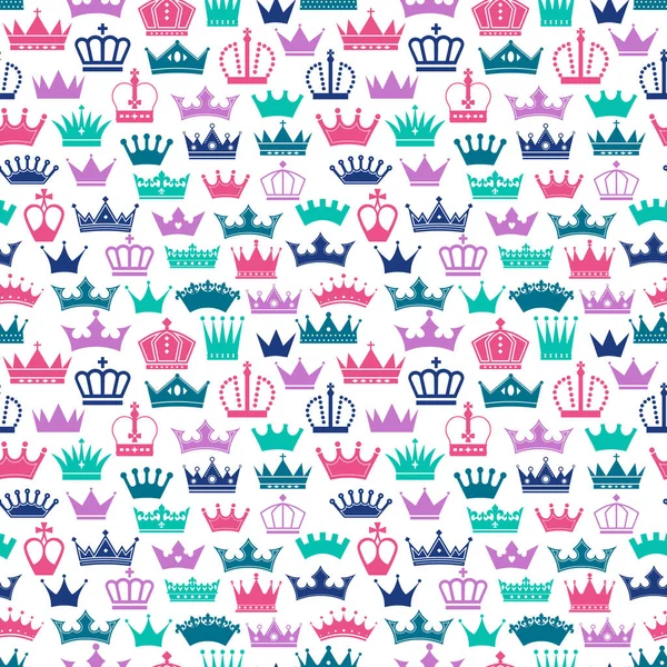 Retro seamless pattern of colors crowns on white background. Surface seamless print of royal. — Stock Vector