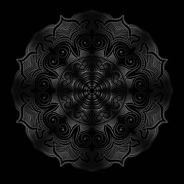 Stanna hemma och koppla av med Mandala runda blommig prydnad. Dekorativa designelement. Svart och vit kontur vektor illustration. tryck på T-shirt och andra objekt. — Stock vektor