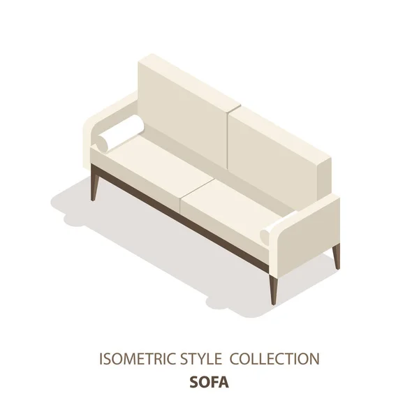 Sofá isométrico estilo escandinavo icono de vector o logotipo. 3d vector ilustración de sofá. Muebles isométricos. Elemento del interior del hogar para el diseño web, aplicación móvil, infografía, etc. . — Archivo Imágenes Vectoriales