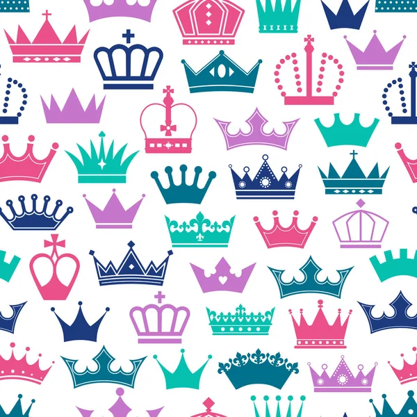 Retro seamless pattern of colors crowns on white background. Surface seamless print of royal. — Stock Vector