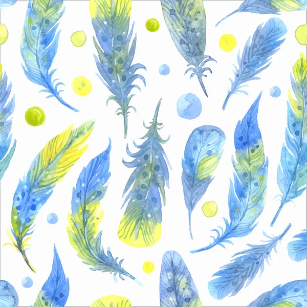 羽を持つ水彩シームレスbohoパターン。白い背景のベクトルイラスト. — ストックベクタ