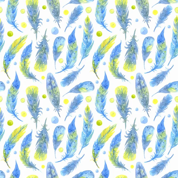 Aquarelle motif boho sans couture avec des plumes. Illustration vectorielle dessinée à la main sur fond blanc . — Image vectorielle