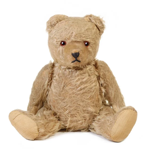 Old German Teddy Bear Early Sitting Serious Expression Isolated White Royalty Free Stock Images