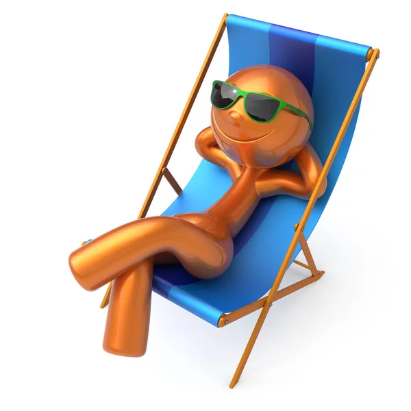 Beach deck chair summer vacation man smiley resting outdoor — Stock Photo, Image