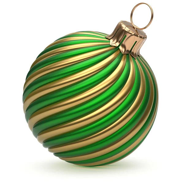 Χριστουγεννιάτικη μπάλα χρυσό διακόσμηση πράσινο της Πρωτοχρονιάς στριμμένα — Φωτογραφία Αρχείου