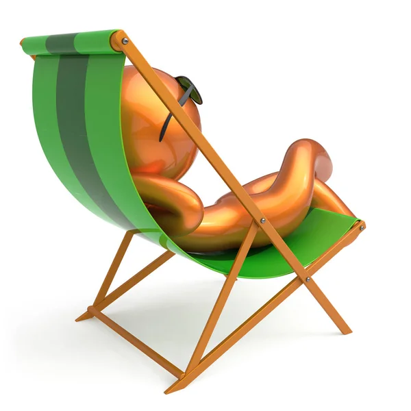 Homem descansando praia deck cadeira óculos de sol caráter sorridente — Fotografia de Stock
