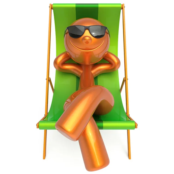 Man beach deck chair sunglasses smiling relaxing character — Stock Photo, Image