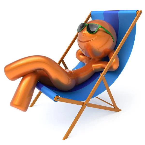 Beach deck chair summer vacation man smiley rest chilling — Stock Photo, Image