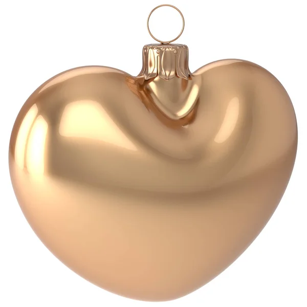Palla di Natale Capodanno bauble forma di cuore d'oro — Foto Stock