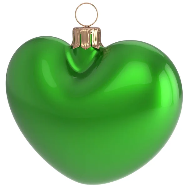 Coração bola de Natal em forma de Ano Novo véspera bauble verde — Fotografia de Stock