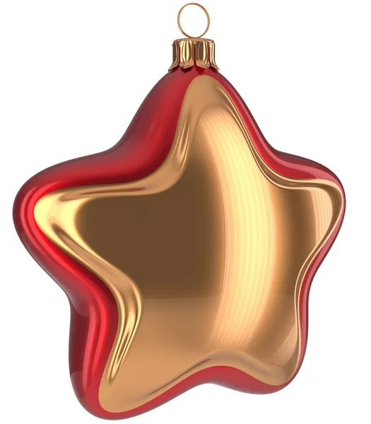 Kerstster vormig Merry Xmas gouden bal Rood bauble — Stockfoto