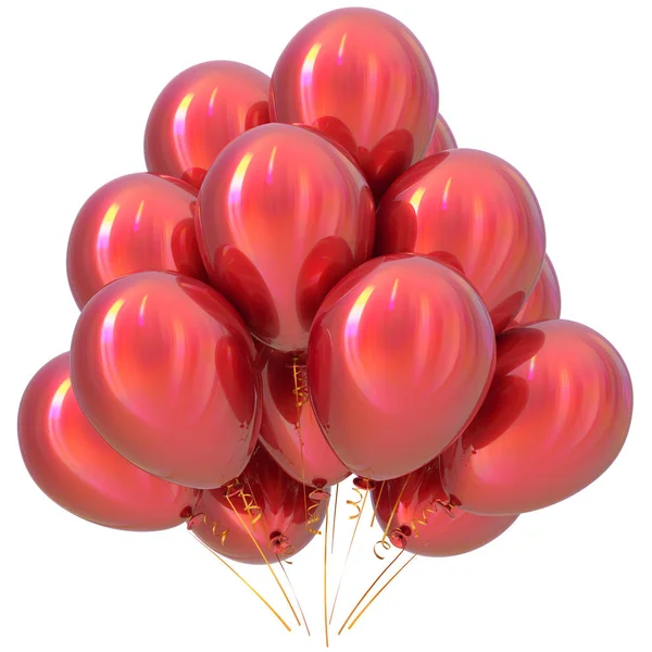 Rode ballonnen gelukkige verjaardag partij decoratie dieprode glanzend — Stockfoto